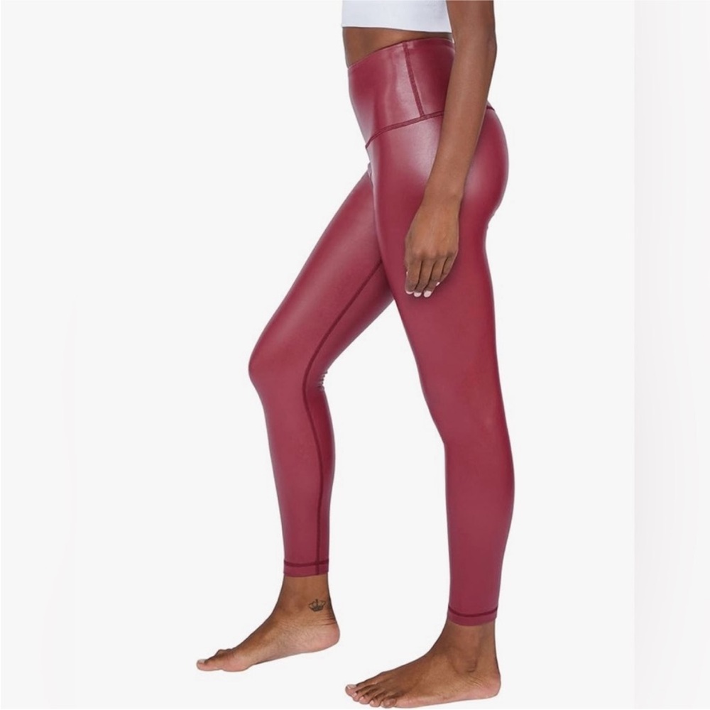 90 Degree By Reflex High-Waist Faux Leather Leggings in Burgundy - Picture 2 of 8